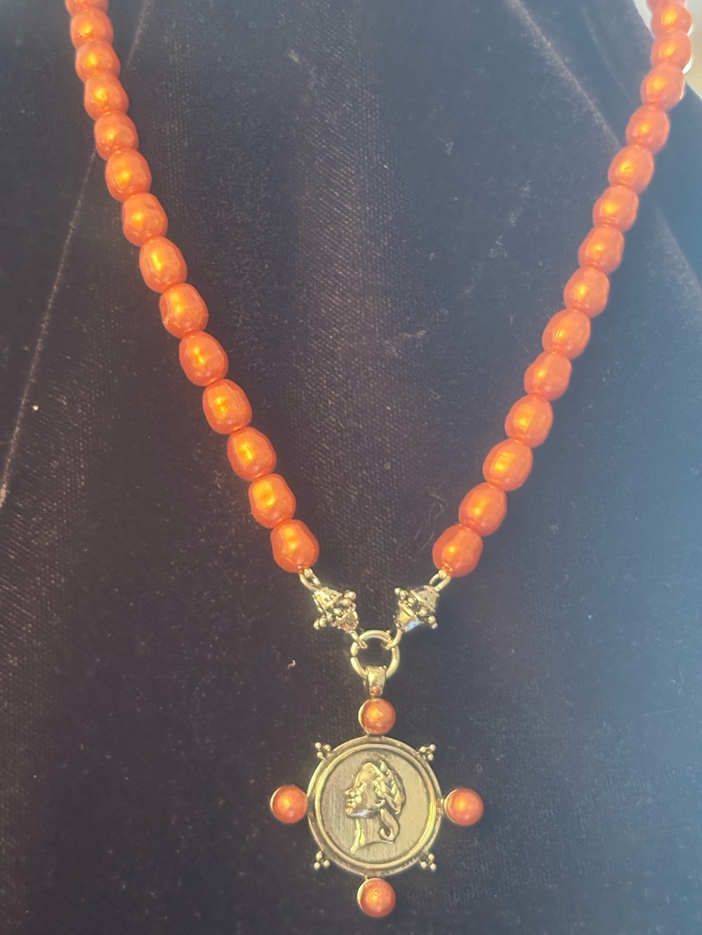 Orange Beaded Medallion Necklace - Women Jewelry